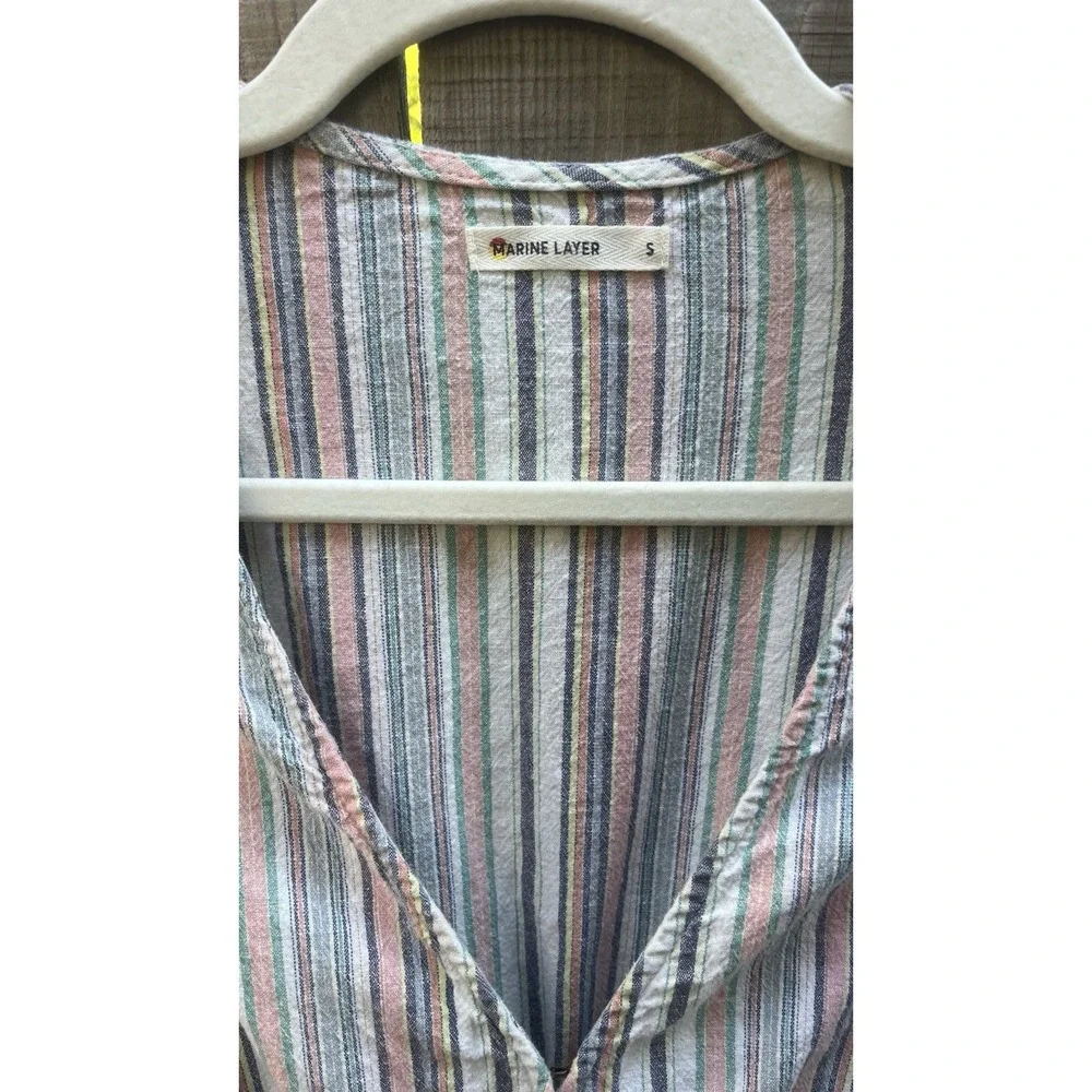 Marine Layer Women's Short Sleeve Multicolor Striped V-Neck Midi Dress Sz Small
